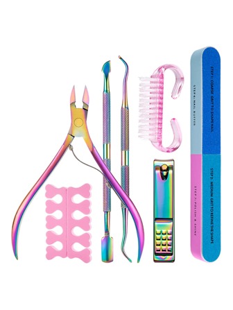 7件套彩色钛金指甲钳、角质层推棒美甲工具套装，美甲护理套装，美甲用品，美甲工具，美甲艺术工具，返校季，美甲，美甲工具（适用于假指甲），美甲修脚工具