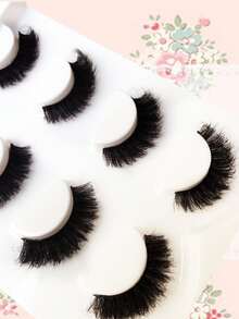 Asiteo 4 Pairs Fluffy Natural Curl False Eyelashes - Black - View 8