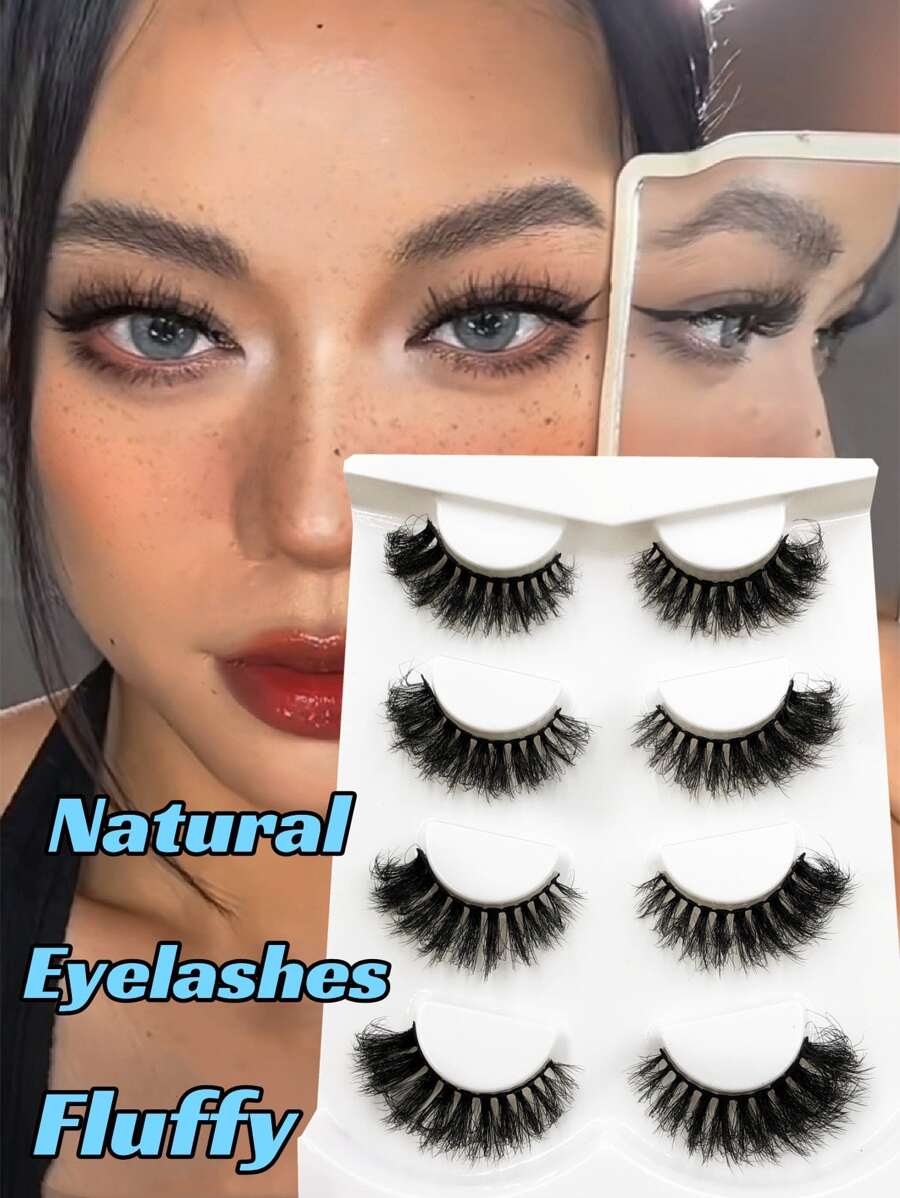 Asiteo 4pairs Thick Crisscross False Eyelashes, 17mm Length - 黑色 - 查看 1