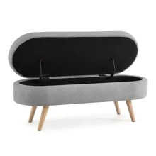 Ottoman Oval Storage Bench, Rubber Wood Legs, Grey - Grey - View 7