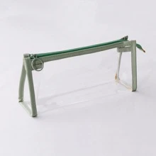 1入組透明PVC筆袋,簡約風防水綠色辦公室文具包適用於學生 - 綠色 - 查看 1