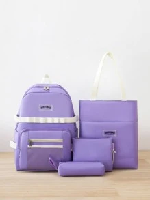 4pcs/set School Student Combo Backpack, Multipurpose Shoulder Bag, Crossbody Bag - Purple - View 1