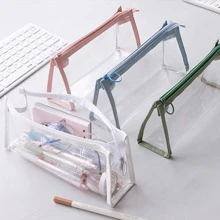 1入組透明PVC筆袋,簡約風防水綠色辦公室文具包適用於學生 - 綠色 - 查看 8