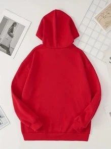 MURAMASA Heart Print Thermal Hoodie With Drawstring Kangaroo Pocket - Red - View 2