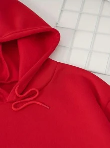 MURAMASA Heart Print Thermal Hoodie With Drawstring Kangaroo Pocket - Red - View 4