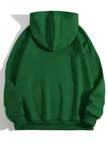 MURAMASA Heart Print Thermal Hoodie With Drawstring Kangaroo Pocket - Hijau - View 2