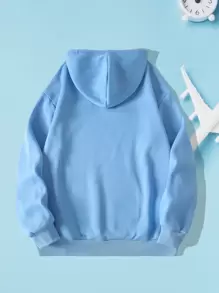 MURAMASA Capucha térmica con estampado de corazón con bolsillo de canguro con cordón - Azul - Ver 2