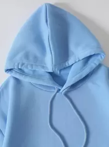 MURAMASA Capucha térmica con estampado de corazón con bolsillo de canguro con cordón - Azul - Ver 5