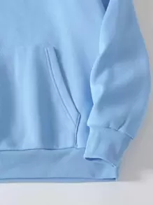 MURAMASA Capucha térmica con estampado de corazón con bolsillo de canguro con cordón - Azul - Ver 4