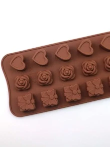 1入組15洞禮物盒心和玫瑰形狀巧克力模具帶簡單釋放矽膠軟糖和甜品模具適用於情人節,烘烤,DIY,慕斯,糖果製作 - 咖啡棕 - 查看 11