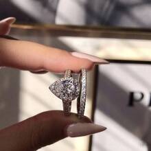 2入組銀顏色合金女士們時尚訂婚戒指套裝 - 銀色 - 查看 4