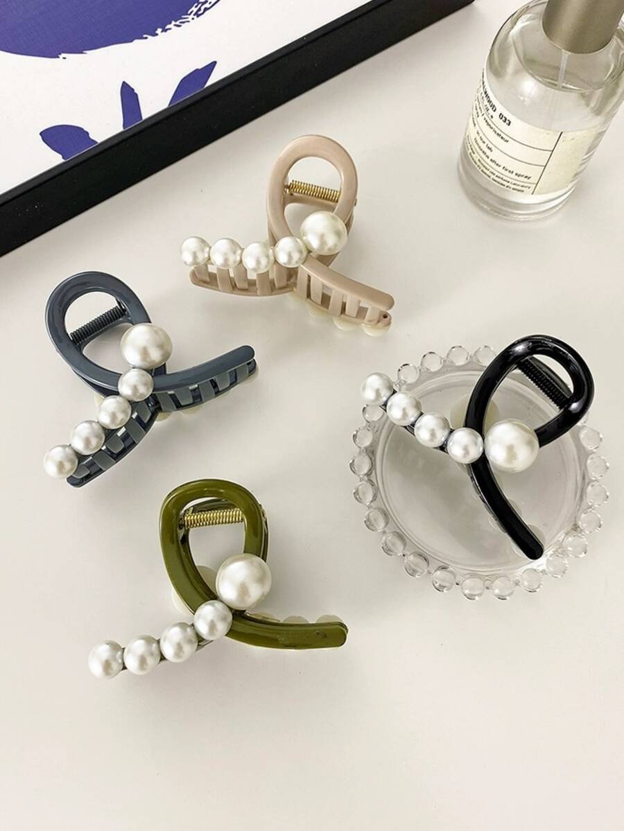 4pcs/Set Women's Fashionable Acrylic Pearl Hair Claw Clip For Ponytail Bun Updo Elegant - Multicolor - View 1
