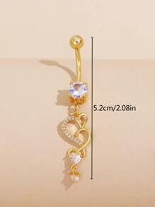 BR211 Nhẫn rốn dài hình trái tim bằng đá Cubic Zirconia dành cho nữ trang sức cơ thể ngày lễ tình nhân - Vàng - Xem 6
