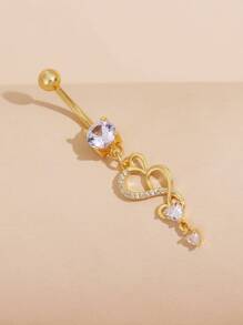 BR211 Nhẫn rốn dài hình trái tim bằng đá Cubic Zirconia dành cho nữ trang sức cơ thể ngày lễ tình nhân - Vàng - Xem 4