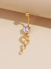 BR211 Nhẫn rốn dài hình trái tim bằng đá Cubic Zirconia dành cho nữ trang sức cơ thể ngày lễ tình nhân - Vàng - Xem 5