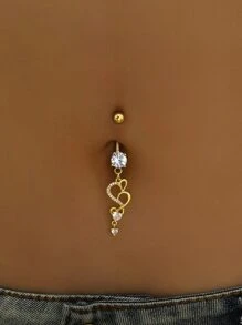 BR211 Nhẫn rốn dài hình trái tim bằng đá Cubic Zirconia dành cho nữ trang sức cơ thể ngày lễ tình nhân - Vàng - Xem 1
