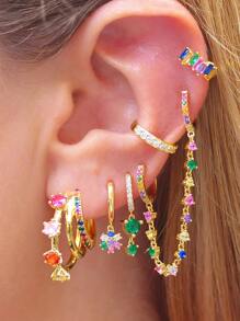 1 đôi Sang trọng Vàng lấp đầy Đầy màu sắc Khối Zirconia  Dangle Bộ bông tai Đối với phụ nữ Thời trang Buổi tiệc Đồ trang sức - Vàng - Xem 9