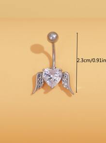 Mặt dây chuyền hình trái tim và cánh đính đá Cubic Zirconia bằng đồng gợi cảm, trang sức rốn cho nữ dùng trong tiệc Valentine, mẹ, mẹ, ngày của mẹ, quà tặng - Bạc - Xem 6