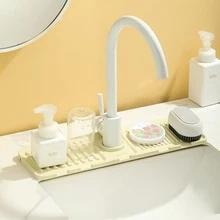 1pc Slope Design Drain Mat With Heighten Edge, Suitable For Sink, Bathtub, Kitchen, Bathroom - Beige - View 1