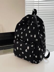 孩子們後背包數字圖案尼龍書包大容量休閒雙肩包 - 黑色 - 查看 2