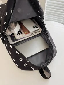 孩子們後背包數字圖案尼龍書包大容量休閒雙肩包 - 黑色 - 查看 5