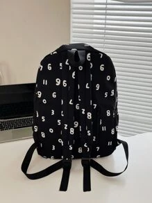 孩子們後背包數字圖案尼龍書包大容量休閒雙肩包 - 黑色 - 查看 4