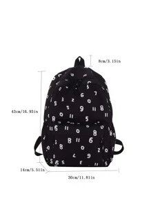 孩子們後背包數字圖案尼龍書包大容量休閒雙肩包 - 黑色 - 查看 6