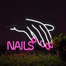 1入組PMMA霓虹燈,創意手掌&字母設計可調節LED霓虹燈招牌適用於店鋪裝飾 - 粉色 - 查看 1