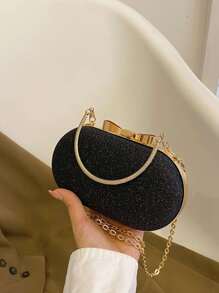 1 件女士时尚斜挎包，设计独特，配有时尚链条肩带，适合派对和晚间活动，2023 年新品 - 黑色 - 查看 2