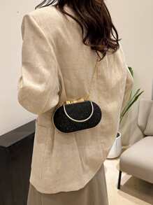 1 件女士时尚斜挎包，设计独特，配有时尚链条肩带，适合派对和晚间活动，2023 年新品 - 黑色 - 查看 5