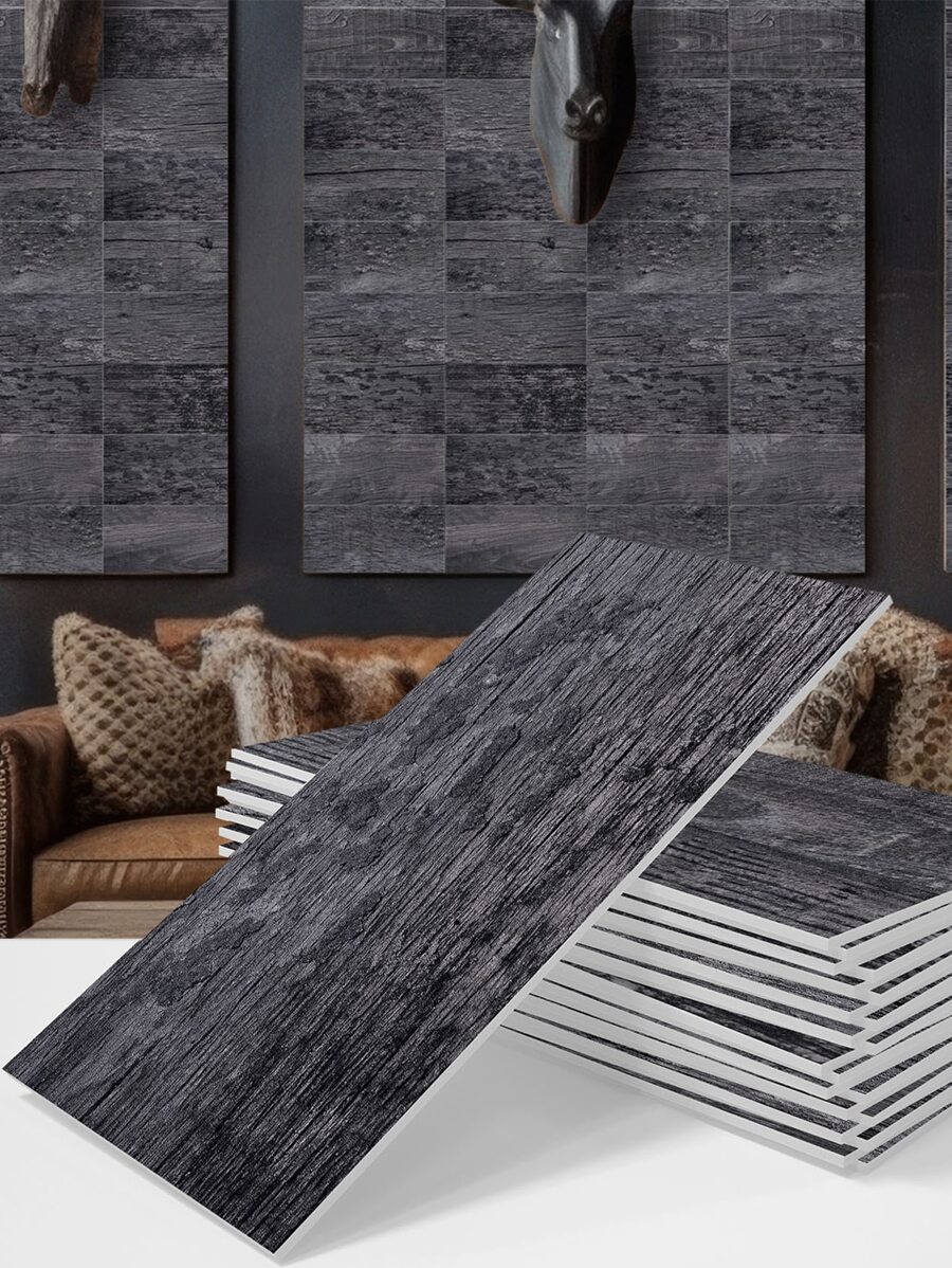 16 cái/bộ Inch Dày lên Retro Hạt gỗ Hình nền Bóc Và Gậy Tự dính Gạch Đối với Phòng bếp , Phòng tắm Cải tạo , Phòng khách , Nhà  Đồ trang trí Hình dán - Màu xám đen - Xem 1