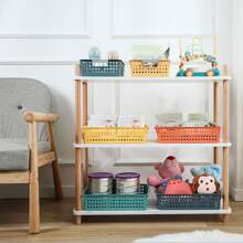 1入組家用塑料儲物籃，適用於廚櫃和桌面上零食、玩具、餐具和餐具 - 綠色 - 查看 4