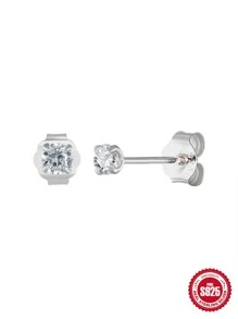 Women's Cubic Zirconia Decorated Silver Stud Earrings, Suitable For Daily Wear - Silver - View 8