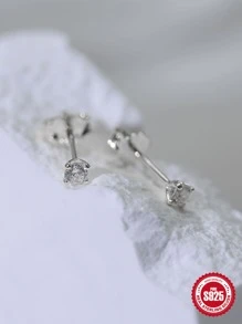 Women's Cubic Zirconia Decorated Silver Stud Earrings, Suitable For Daily Wear - Silver - View 6
