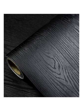 Black Wallpaper - Wood Peel And Stick Wallpaper – Black Wood Self-Adhesive & Removable Wallpaper For Countertop Furniture Kitchen Wall, Realistic Wood Sensation, Easy To Clean Vinyl
