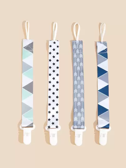 4 piezas/paquete Clip para chupete de cordón elástico multifunción | Cadenas de mordedor de juguete con soporte universal | Cierre de plástico para juguetes para la dentición del bebé | Gran regalo de baby shower para niños y niñas.