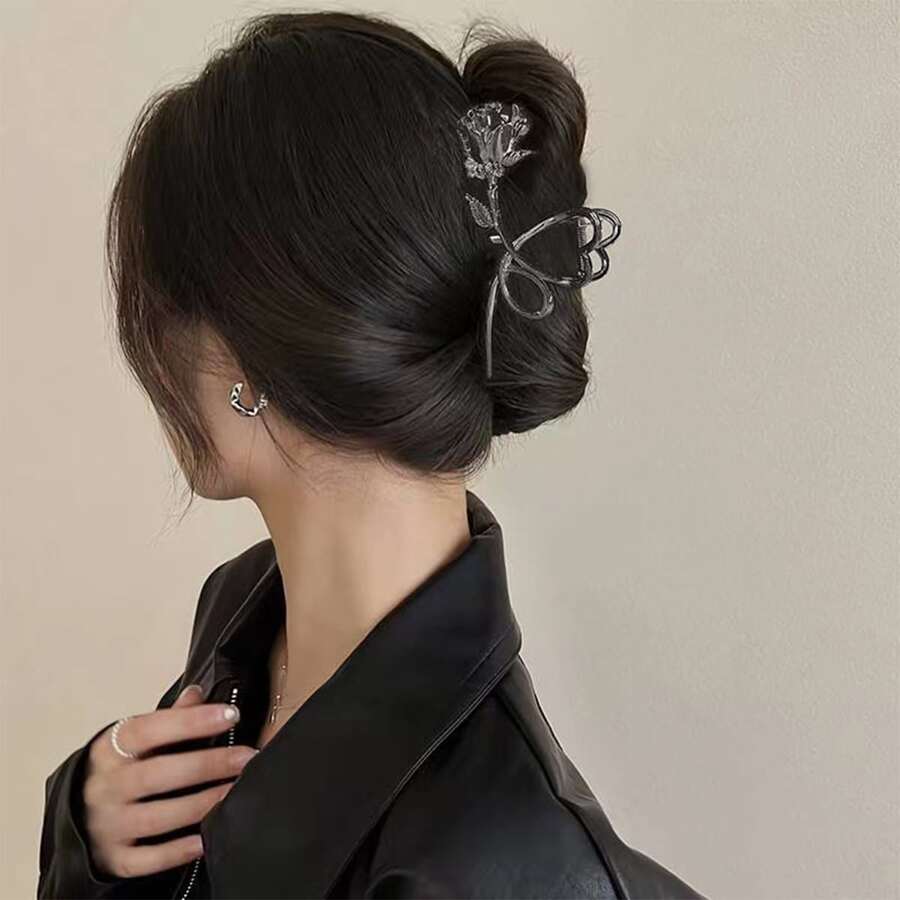Kẹp tóc hình hoa hồng tối giản cổ điển có ghim kẹp tóc cho kiểu tóc búi cao Ngày lễ tình nhân Boho, Phụ kiện tóc, Kẹp móng vuốt, Kẹp hàm tóc, Kẹp tóc - màu đen - Xem 1