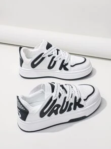 Alan Vincent 2023新品到貨女士低胸繫帶平底休閒鞋,時尚和多用途運動鞋適用於學生,戶外,舒服,帶字母裝飾用品 - 黑色 - 查看 2