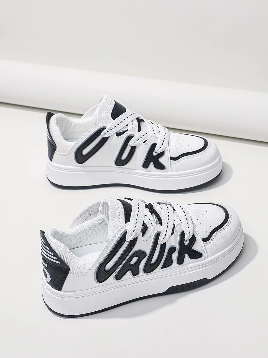 Alan Vincent 2023新品到貨女士低胸繫帶平底休閒鞋,時尚和多用途運動鞋適用於學生,戶外,舒服,帶字母裝飾用品