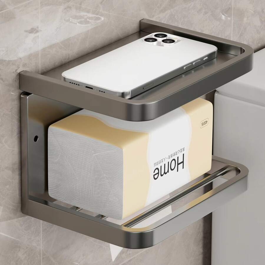 太空鋁灰色的紙巾盒支架 - 灰色 - 查看 1