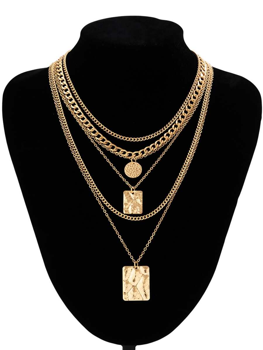 6pcs/set Women's Zinc Alloy Chain Layering Necklace, Sweet & Cool Geometric Pendant Set