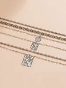 6pcs Women's Zinc Alloy Personality Layered Chain Necklace Set, Sweet & Cool Geometric Pendant Necklace Set