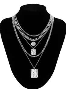 6pcs Women's Zinc Alloy Personality Layered Chain Necklace Set, Sweet & Cool Geometric Pendant Necklace Set