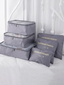 6 Cái/bộ Chữ Đồ Họa Túi Đựng Đồ Du Lịch, Polyester Hiện Đại Đóng Gói Hành Lý Tổ Chức Cho Phụ Kiện Du Lịch - màu đen - Xem 2