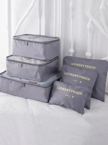 6 Cái/bộ Túi Bảo Quản Quần Áo Đồ Họa Chữ Cái, Túi Du Lịch Polyester Hiện Đại Cho Gia Đình - Xám - Xem 1