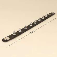 1項龐克風格人造皮革手鐲,配有金屬鉚釘適用於男士 - 黑色 - 查看 4