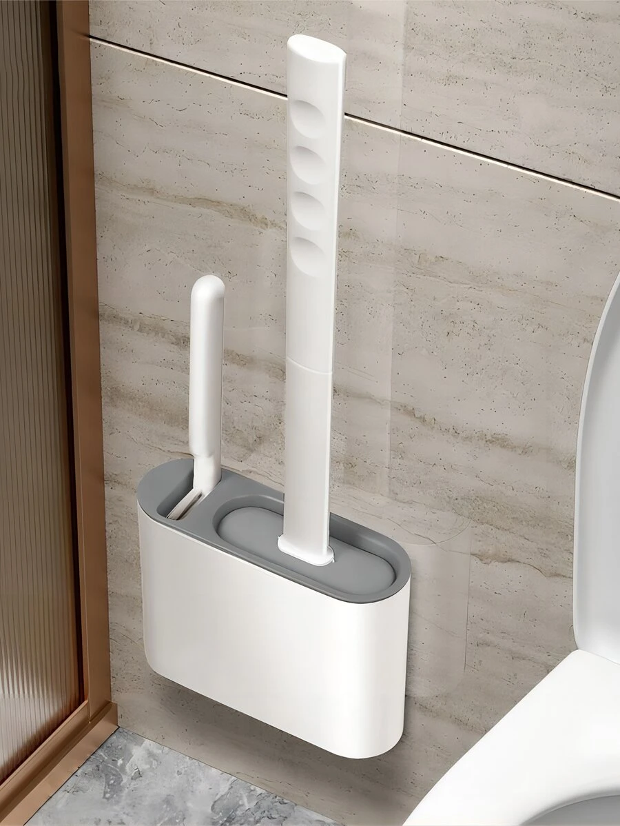 [2 In 1] Dark Grey Toilet Brush Set With Big And Small Long Handle