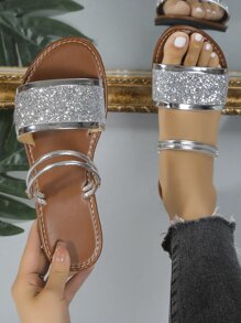 2023 Phong cách mới Dép phẳng Đối với phụ nữ , Hàn Quốc Phong cách Hình chữ H Dép Trượt vào Dành cho Cô gái , Chic Và Linh hoạt - Bạc - Xem 1