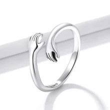 BAMOER 925 Sterling Silver Hug Warmth And Love Hand Adjustable Ring For Women Party Jewelry, His Big Loving Hugs Ring 3 Colors