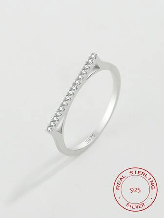 S925銀圓環適合女士,甜美風格帶水鑽內襯和微鑲嵌鑽石堆疊設計